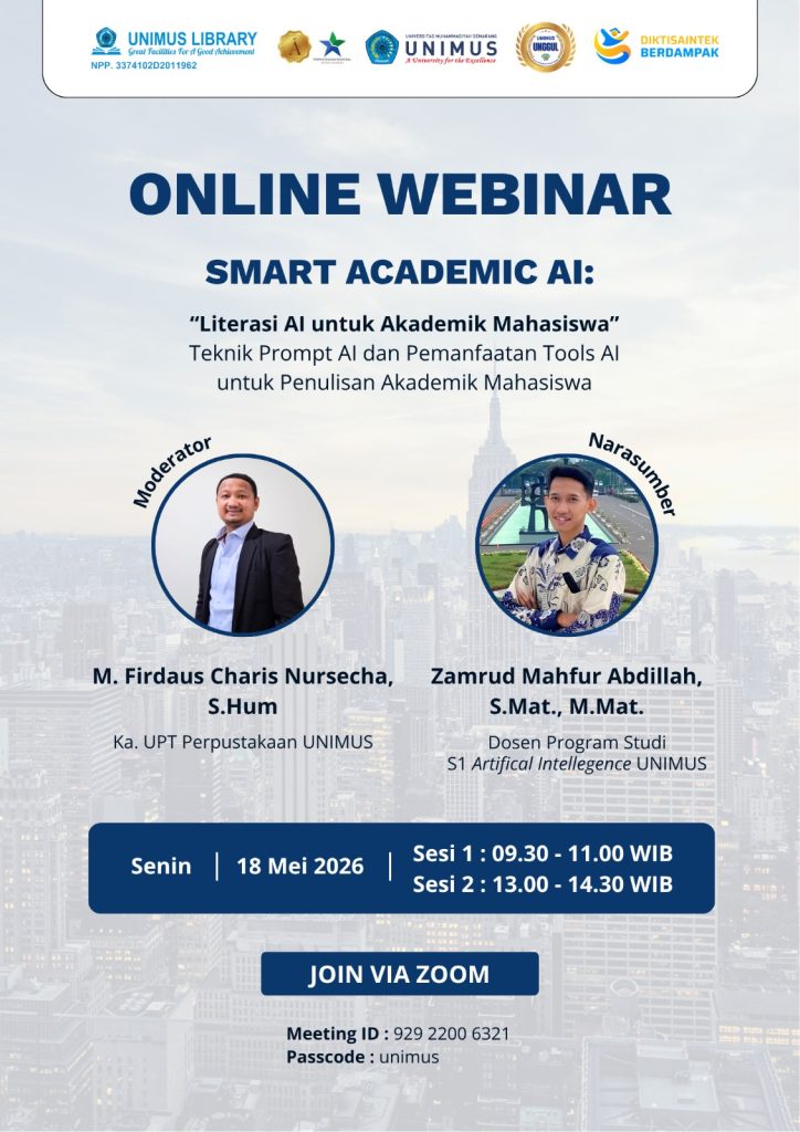 UPT Perpustakaan UNIMUS Gelar Webinar “Smart Academic AI”untuk Tingkatkan Literasi AI Mahasiswa
