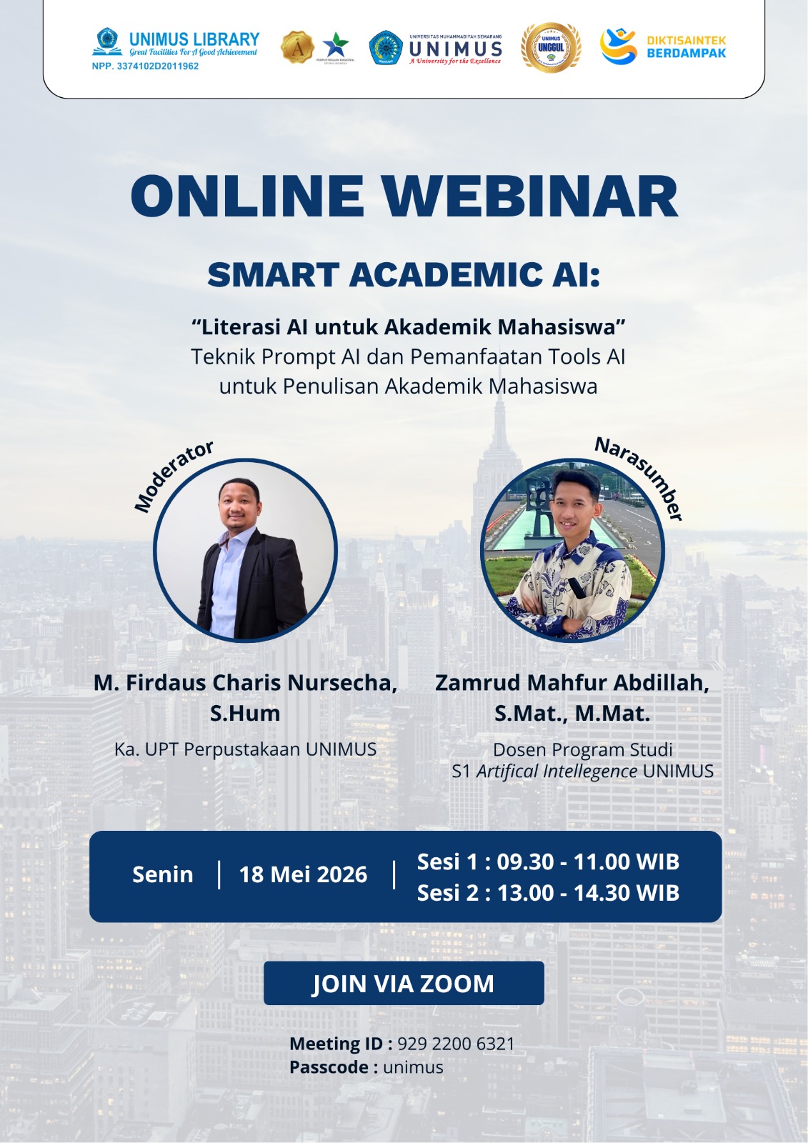 UPT Perpustakaan UNIMUS Gelar Webinar “Smart Academic AI”untuk Tingkatkan Literasi AI Mahasiswa